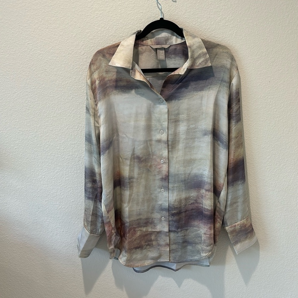 H&M Sheen Oversized Button Front Shirt